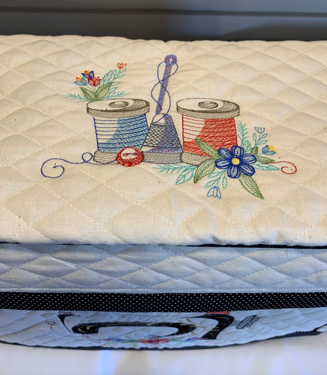 Sewing Machine Cover - Custom Embroidered with Sewing Machine & Spools