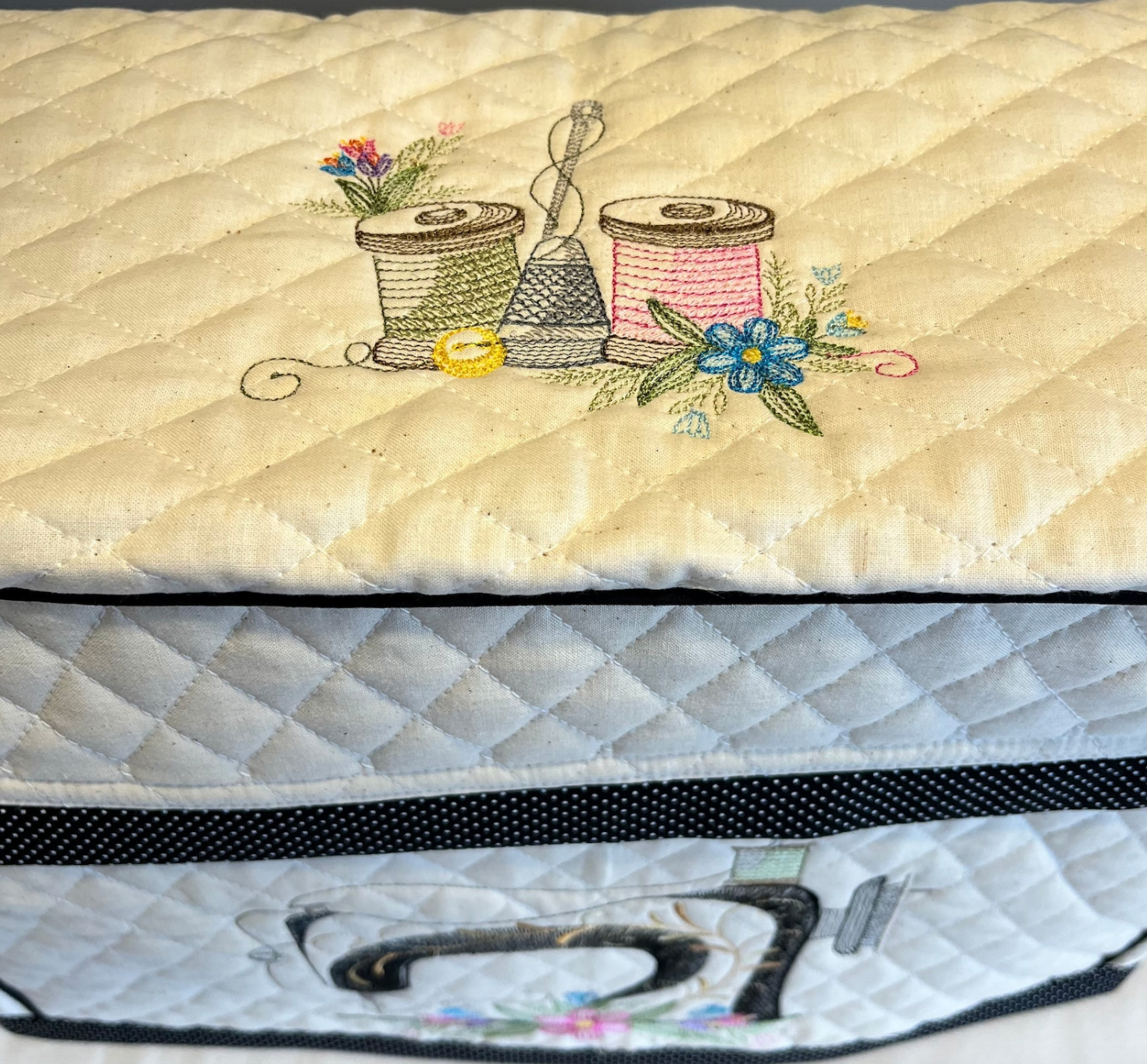 Sewing Machine Cover - Custom Embroidered with Sewing Machine & Spools