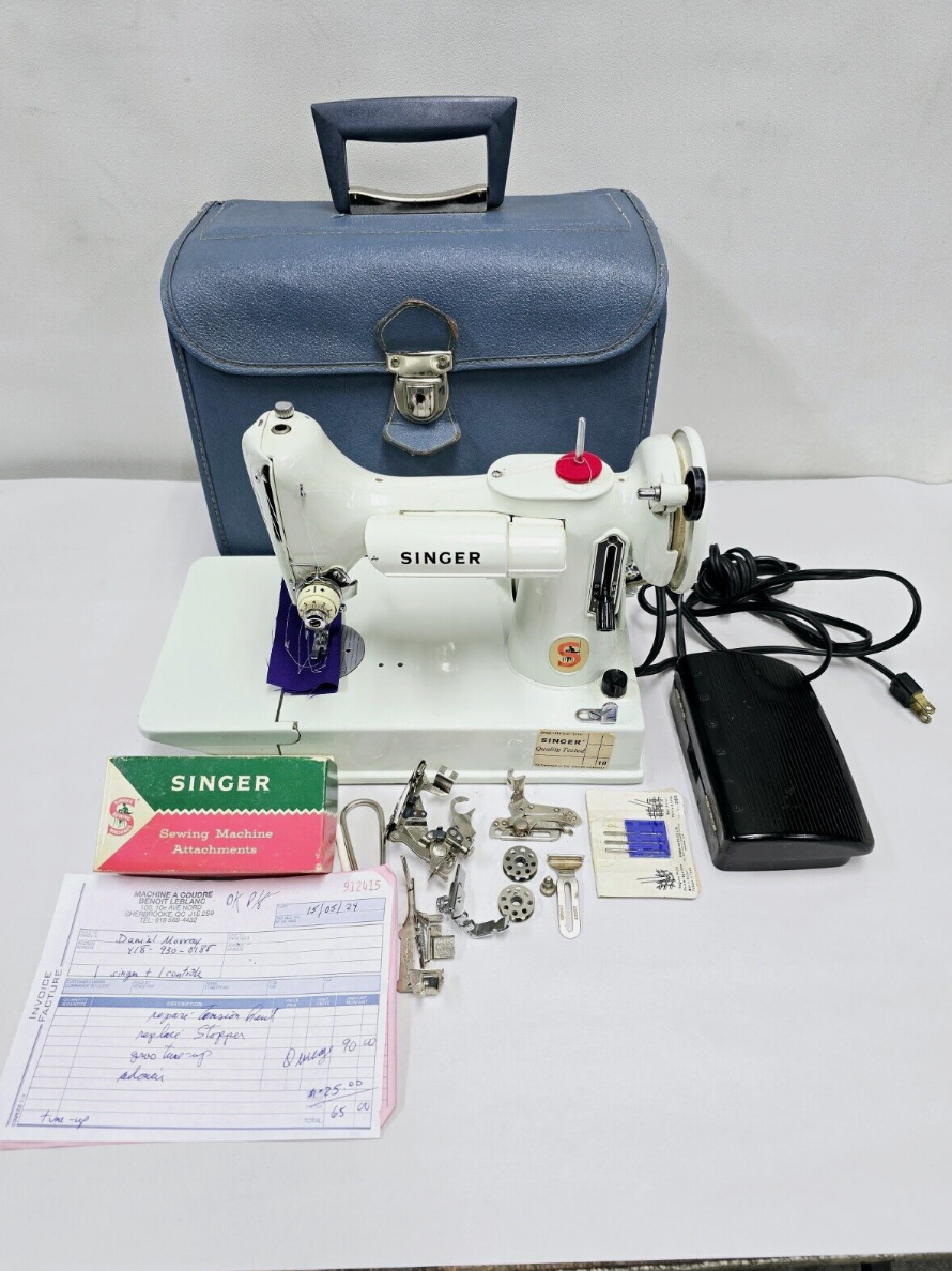 White 221K Sewing Machine – Serviced, Excellent Condition with Blue Case